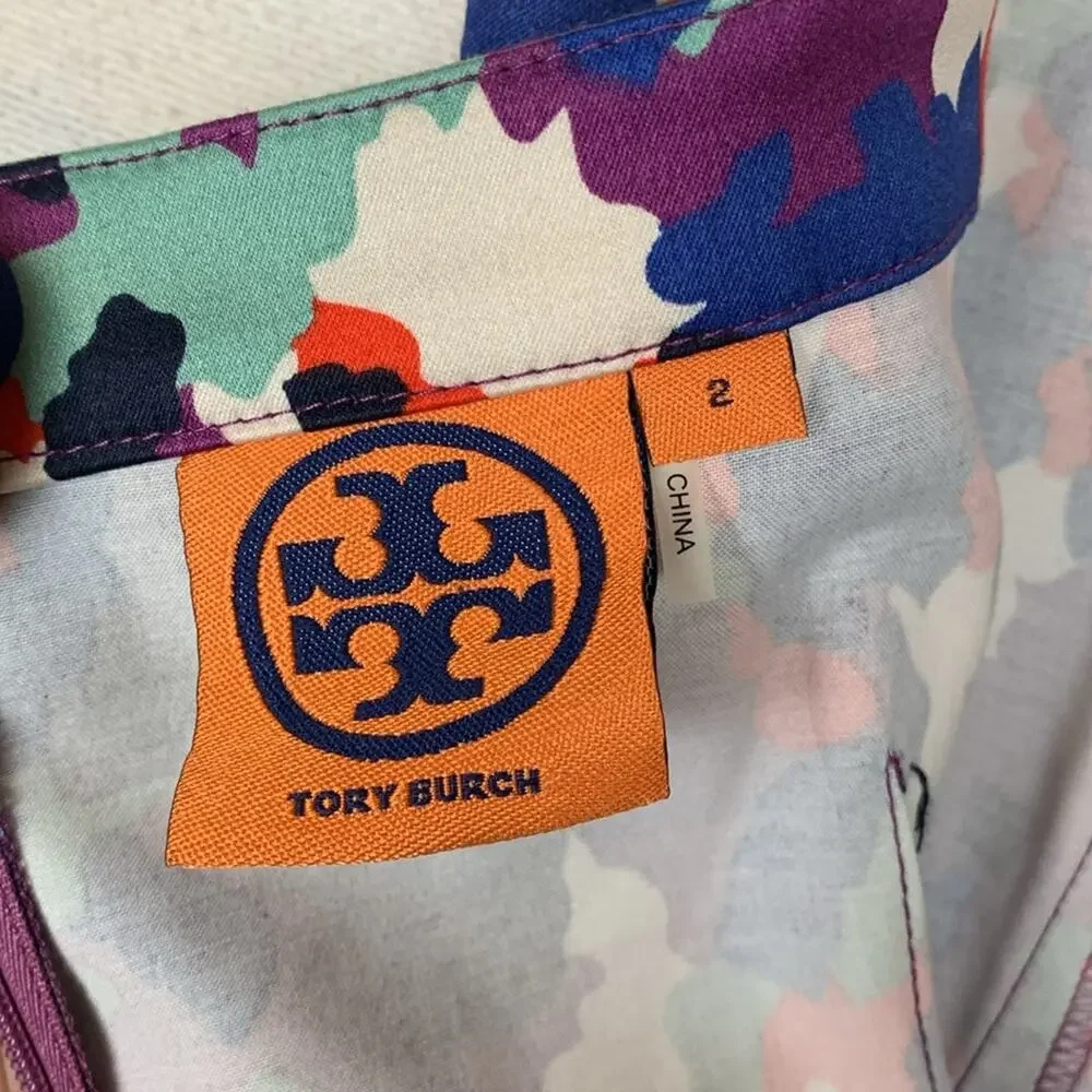 Tory Burch womens size 2 XS berdine dress multicolor logo floral sleeveless plea